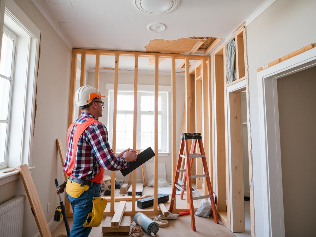 Interior reconstruction in progress after property damage