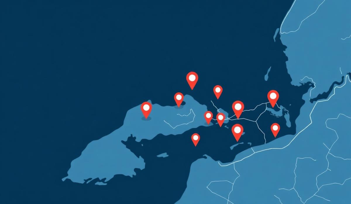 Map of New England service area with location pins